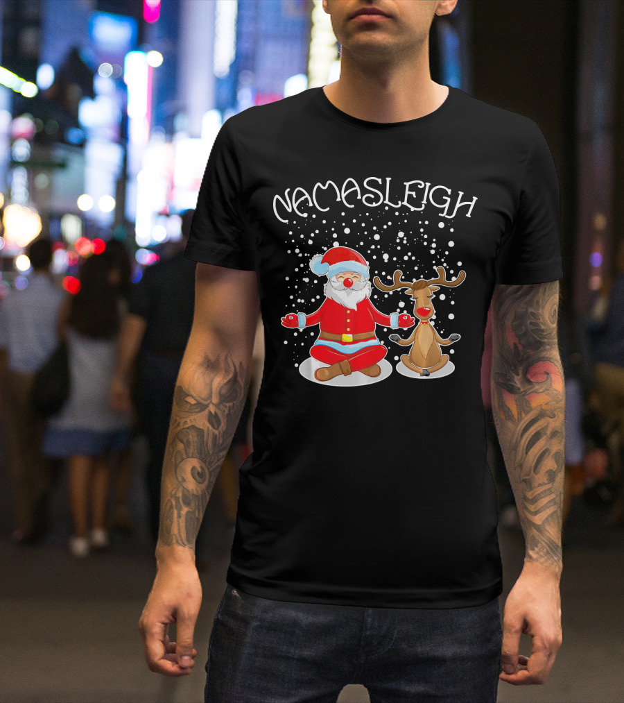NamaSleigh Meditating Santa Rudolph Snowflakes T-Shirt