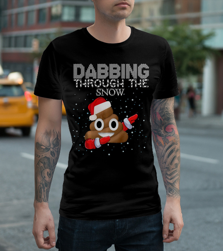 Dabbing Through The Snow Christmas Emoji Poop Santa Hat T-Shirt