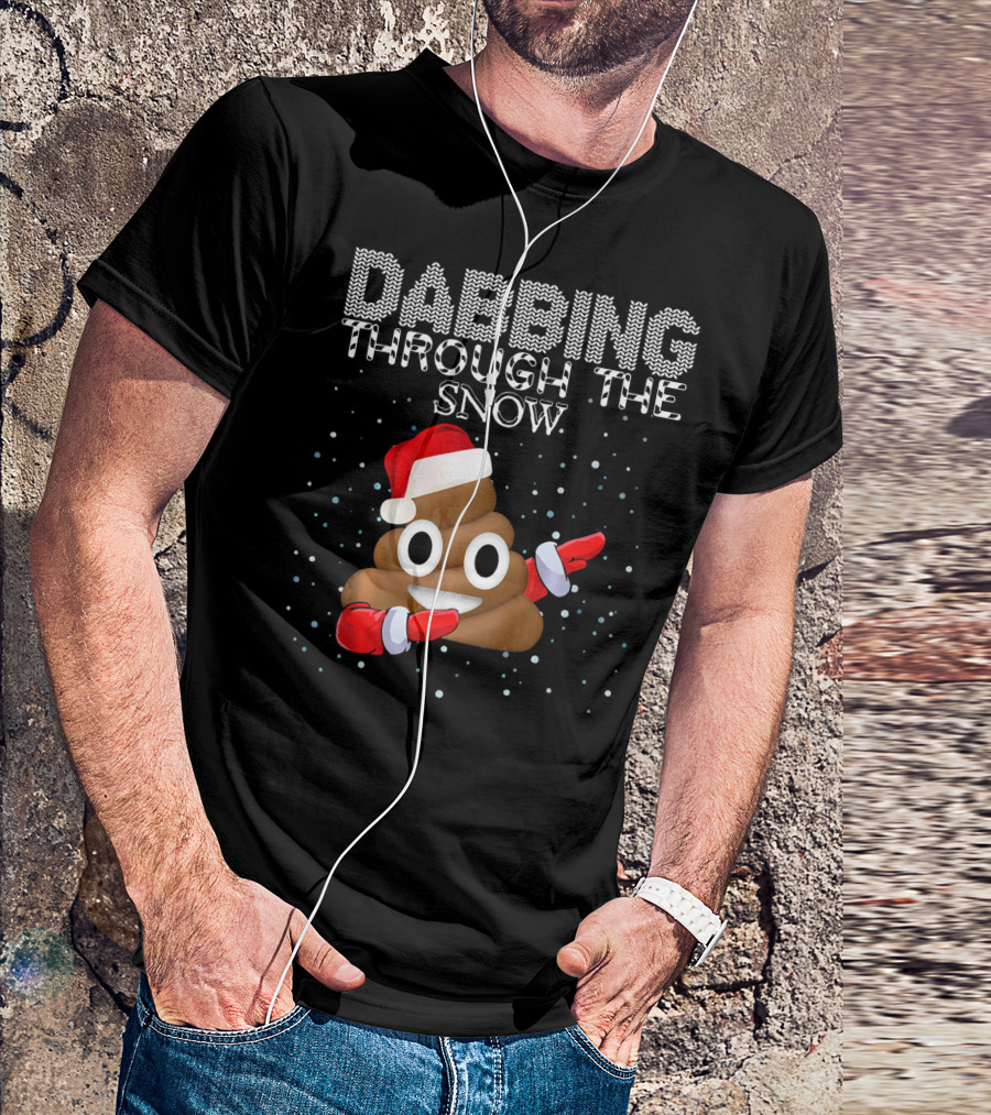 Dabbing Through The Snow Christmas Emoji Poop Santa Hat T-Shirt