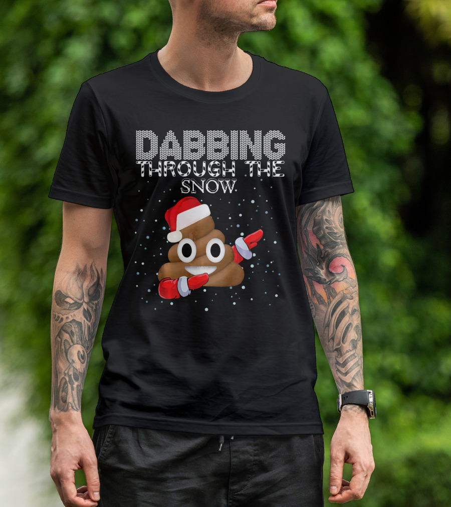 Dabbing Through The Snow Christmas Emoji Poop Santa Hat T-Shirt