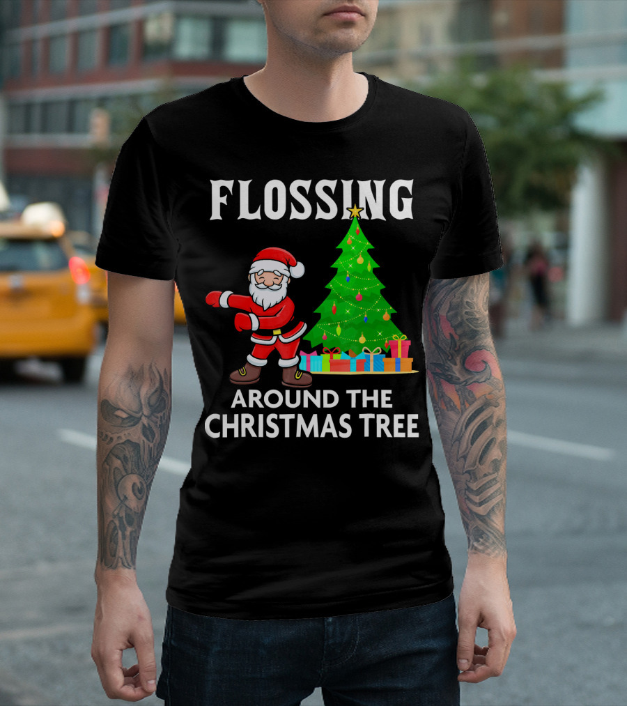 Flossing Santa Dancing Around the Christmas Tree with Presents T-Shirt