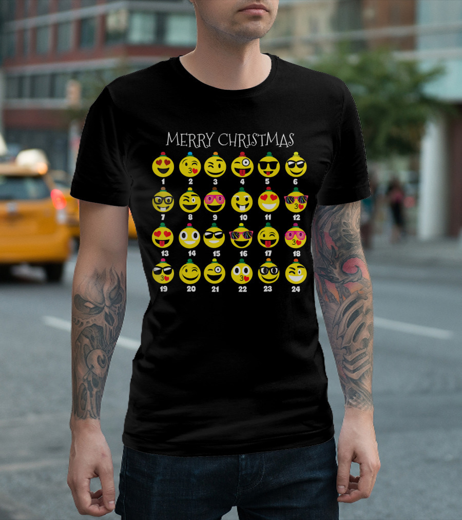 Merry Christmas Emoji Advent Calendar Countdown T-Shirt