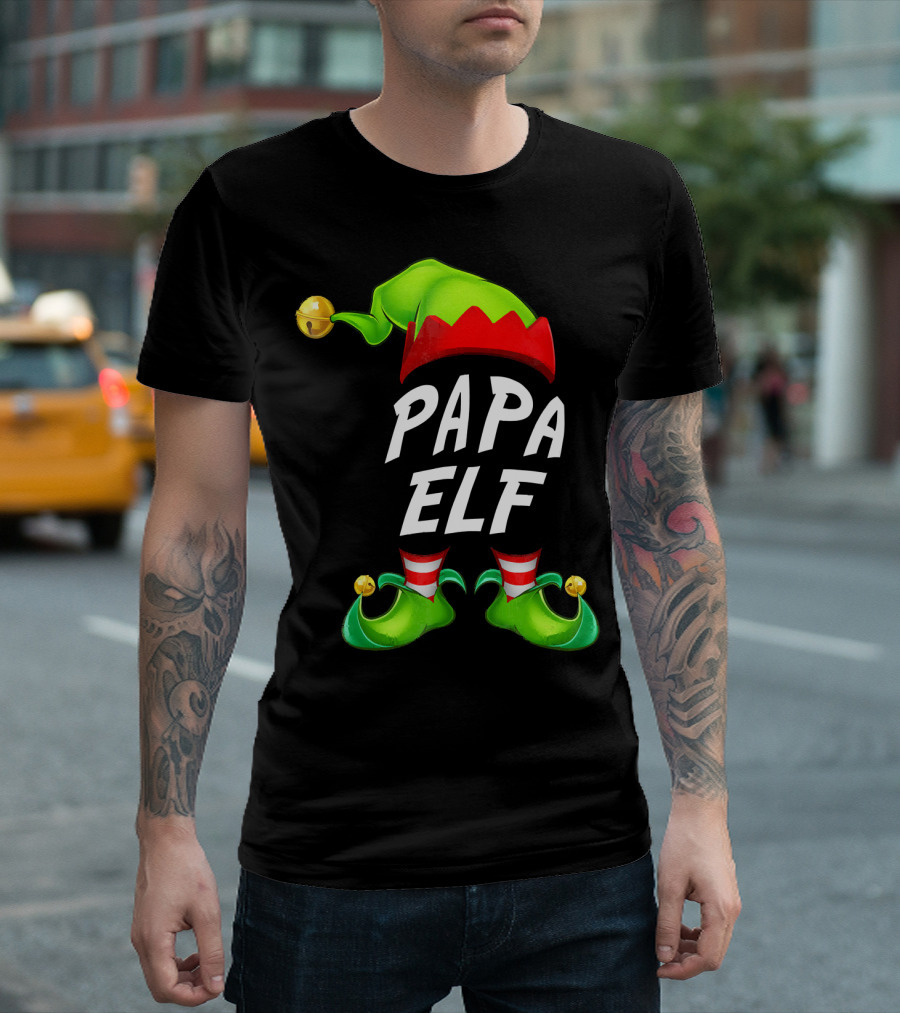 Christmas Papa Elf Green Hat and Shoes Funny Holiday Edition T-Shirt