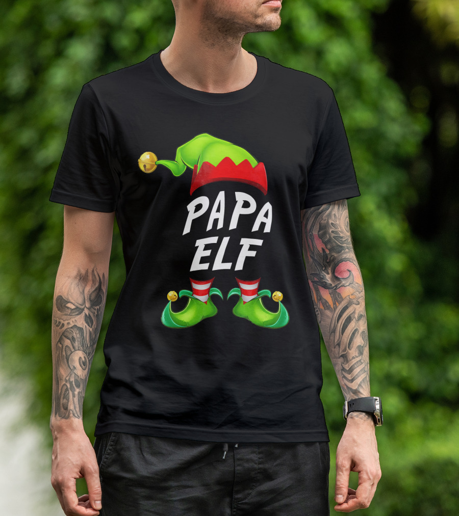 Christmas Papa Elf Green Hat And Shoes Funny Holiday Edition T-Shirt