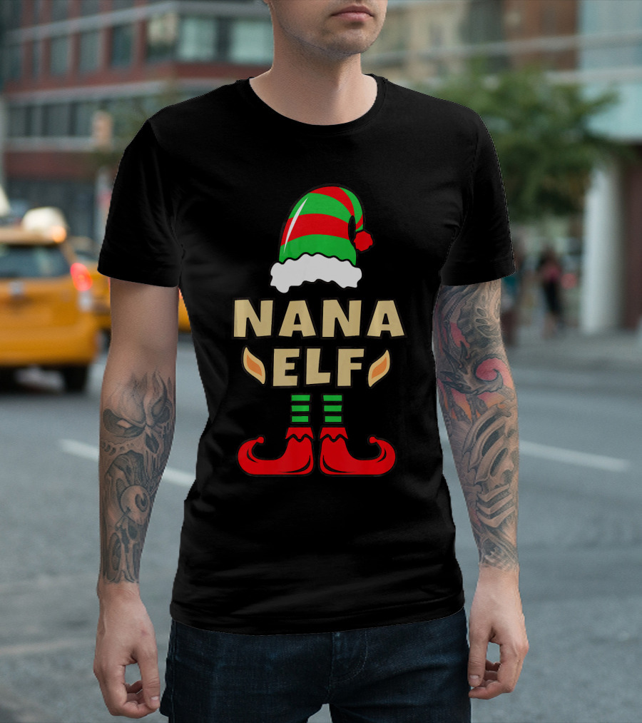 Nana Elf Christmas Hat Striped Shoes T-Shirt