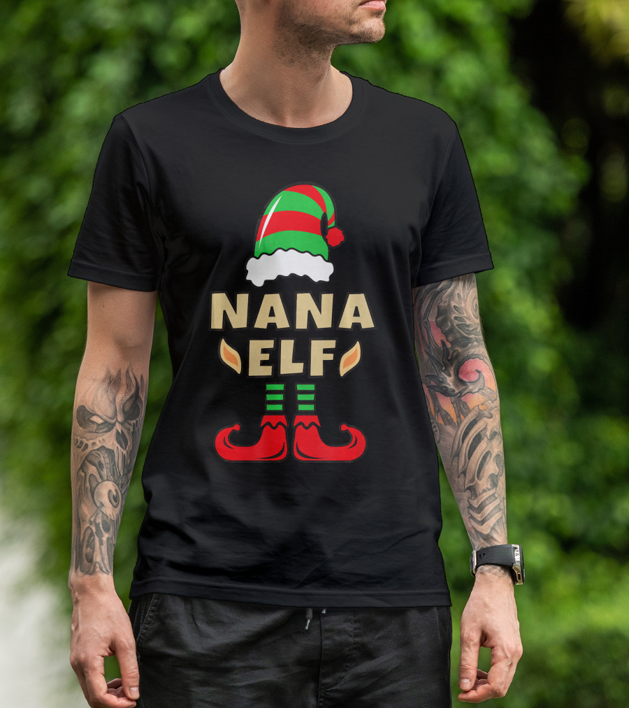 Nana Elf Christmas Hat Striped Shoes T-Shirt
