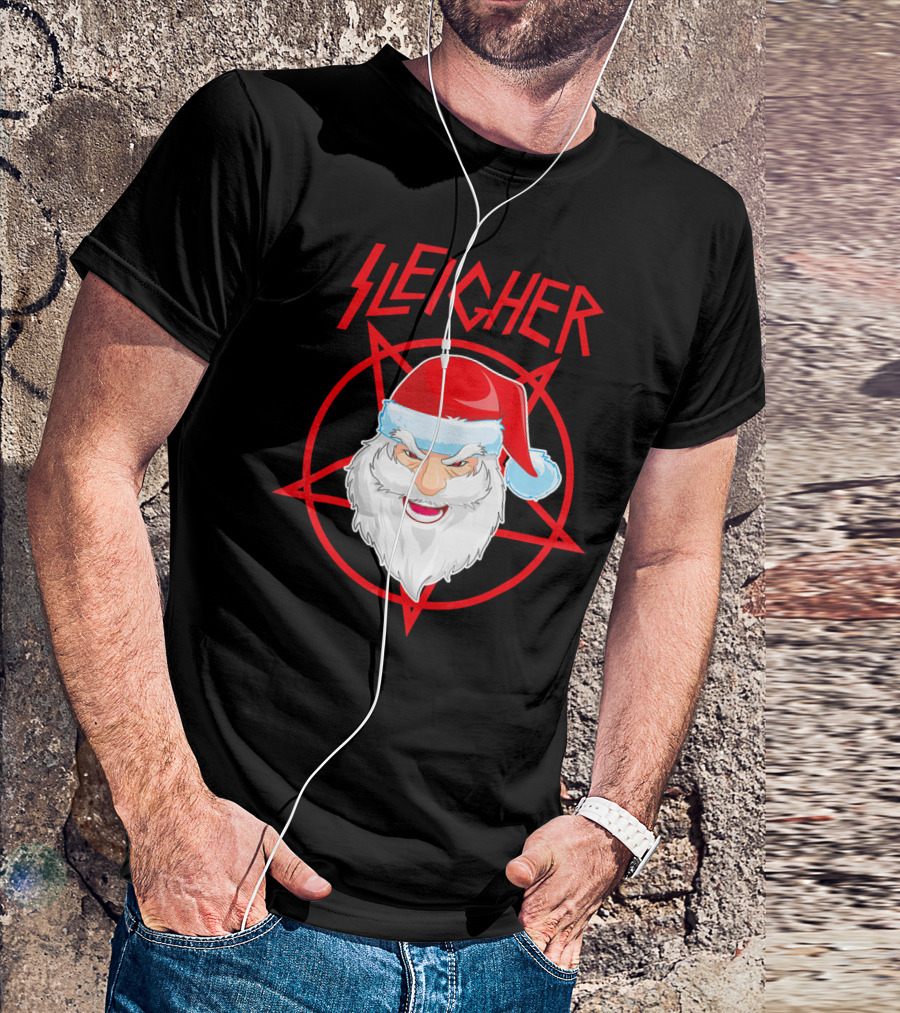 Sleigher Santa Claus Metal Christmas Coo Pentagram Santa Hat T-Shirt