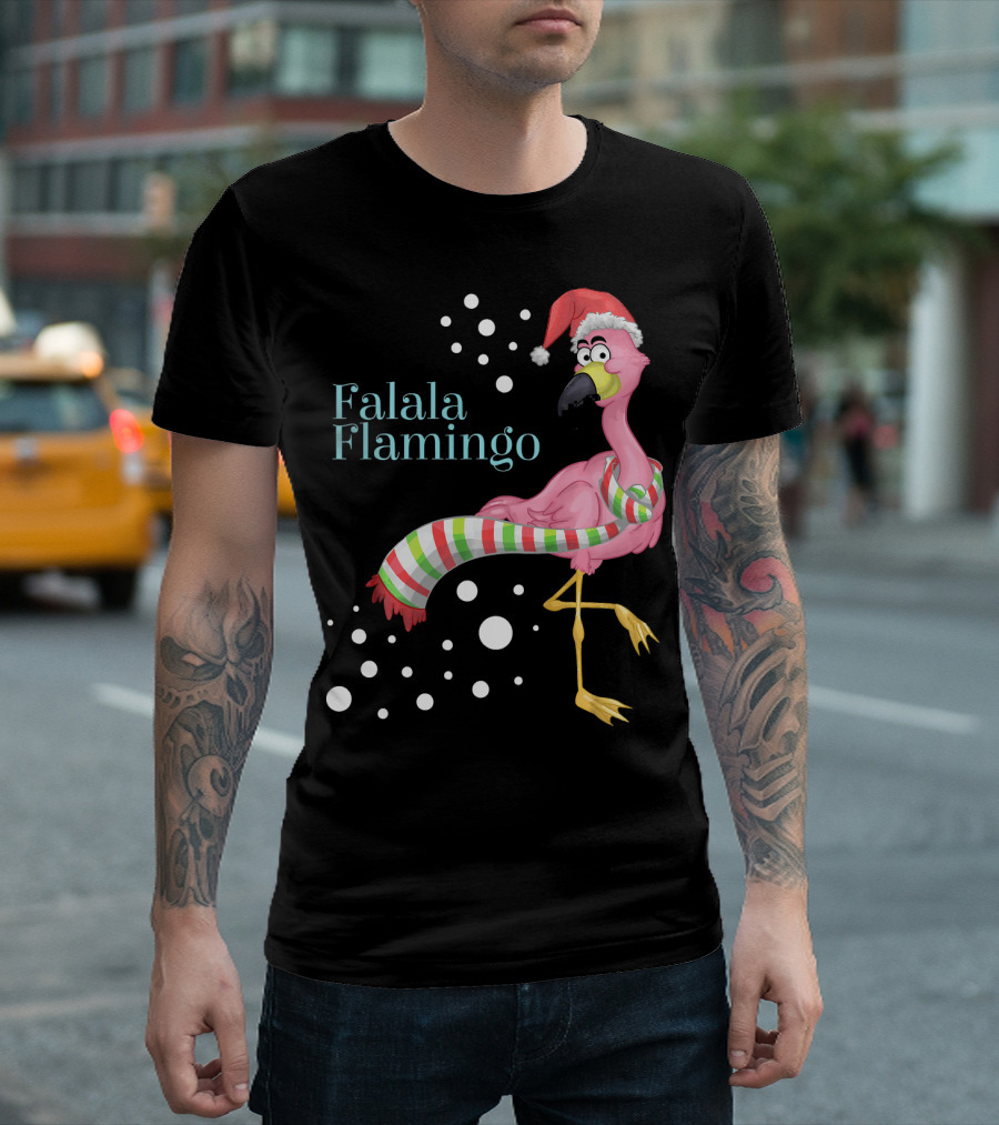 Falala Flamingo Santa Hat Christmas Holiday T-Shirt
