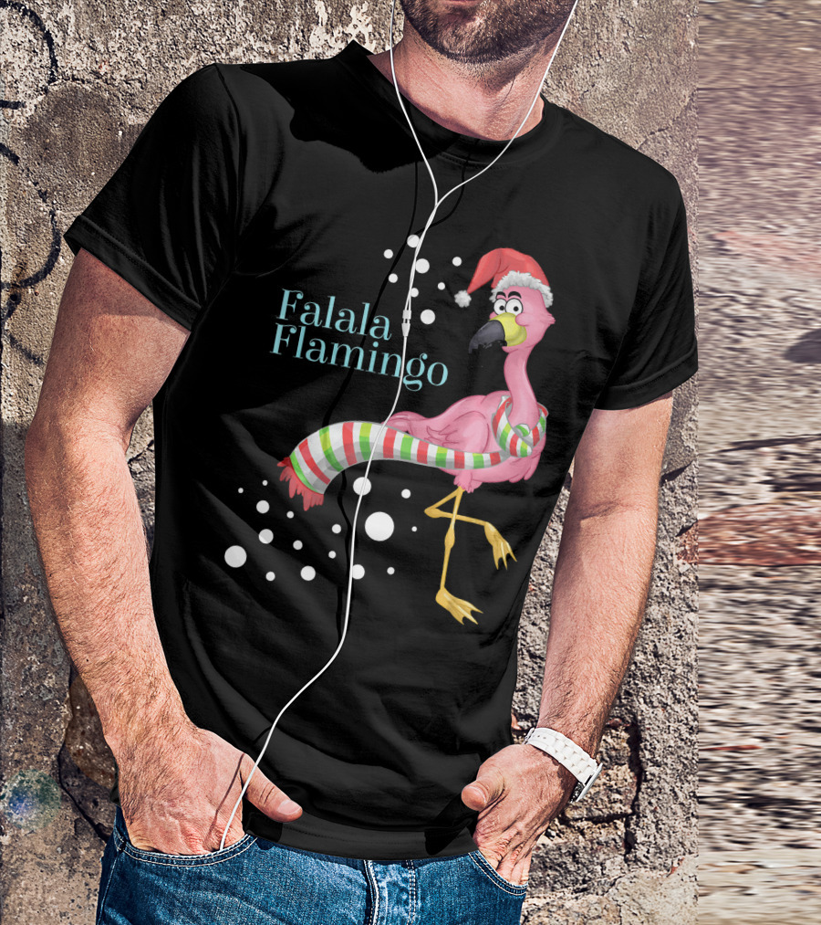 Falala Flamingo Santa Hat Christmas Holiday T-Shirt