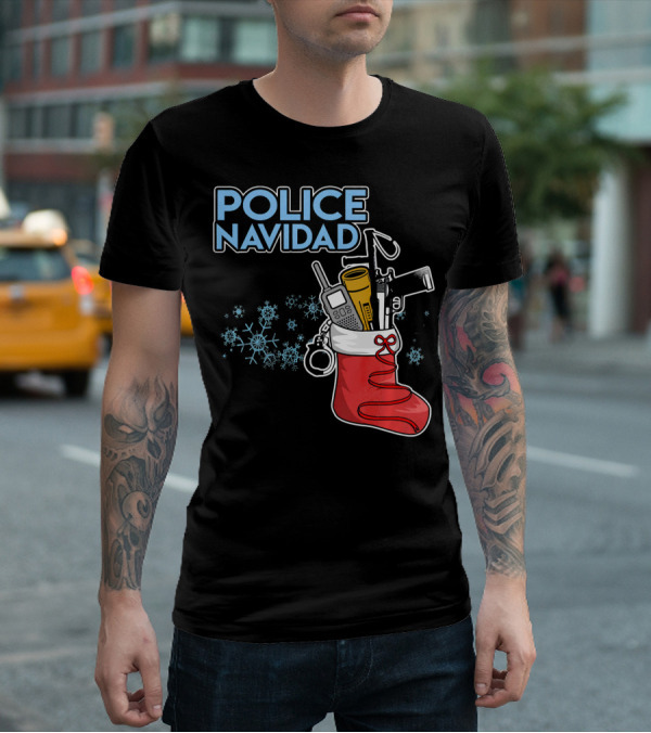 Police Navidad Christmas Stocking With Law Enforcement Gear T-Shirt