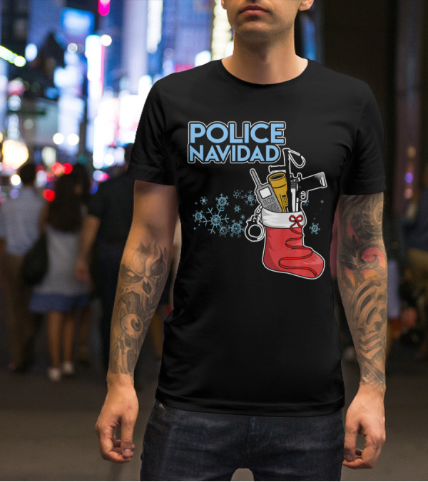 Police Navidad Christmas Stocking With Law Enforcement Gear T-Shirt