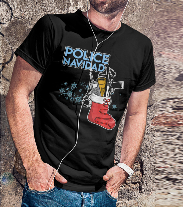 Police Navidad Christmas Stocking With Law Enforcement Gear T-Shirt
