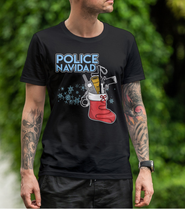 Police Navidad Christmas Stocking With Law Enforcement Gear T-Shirt