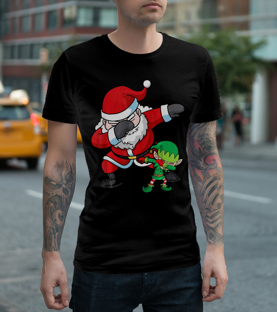 Christmas Boys Dabbing Santa Claus And Elf Dab Dan T-Shirt