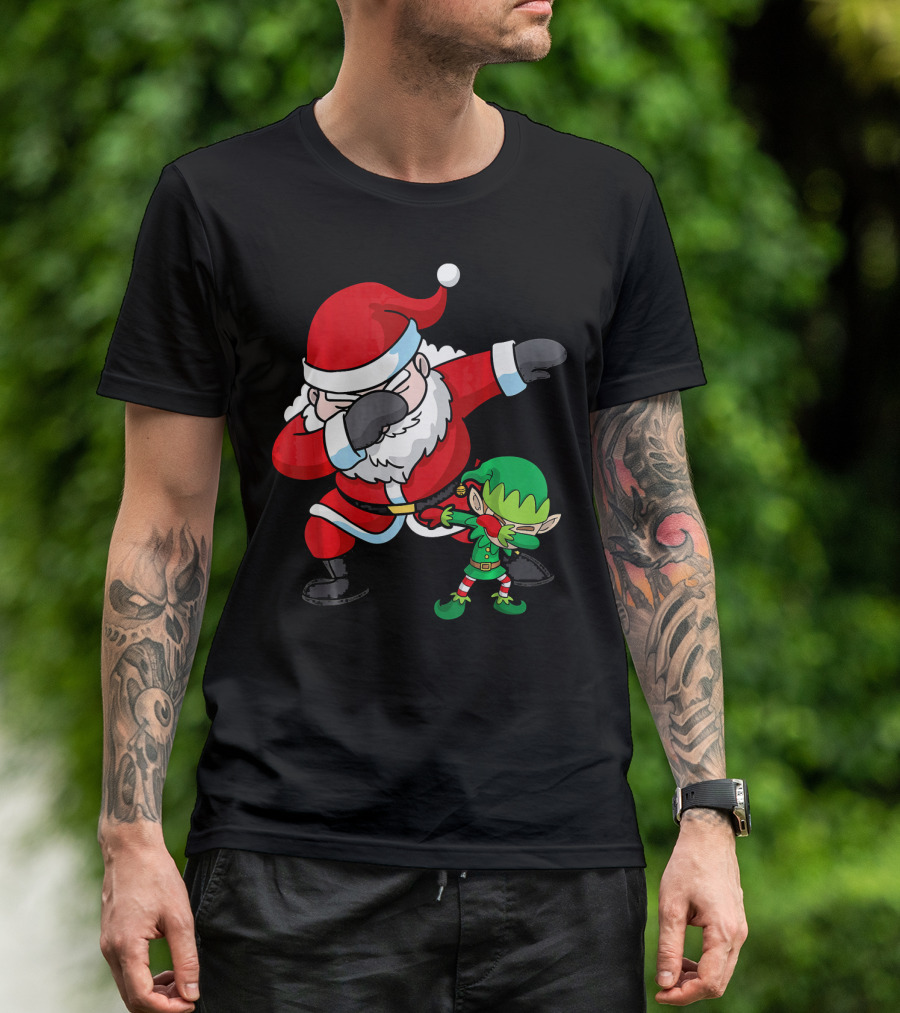 Christmas Boys Dabbing Santa Claus And Elf Dab Dan T-Shirt