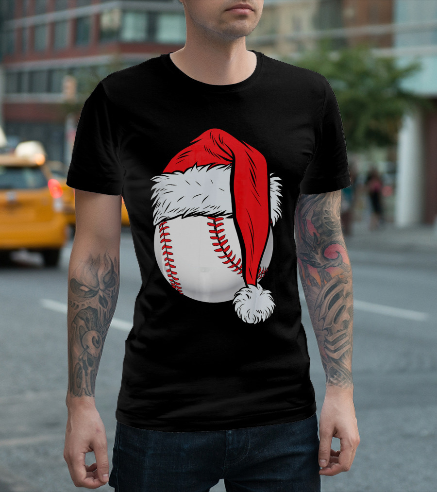 Christmas Baseball Ball Santa Hat T-Shirt