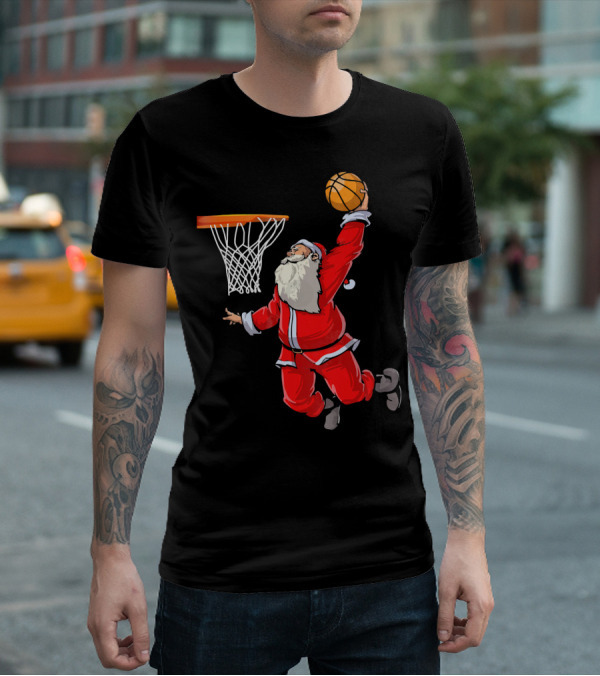 Santa Dunking Basketball Weihnachten Santa Hat T-Shirt