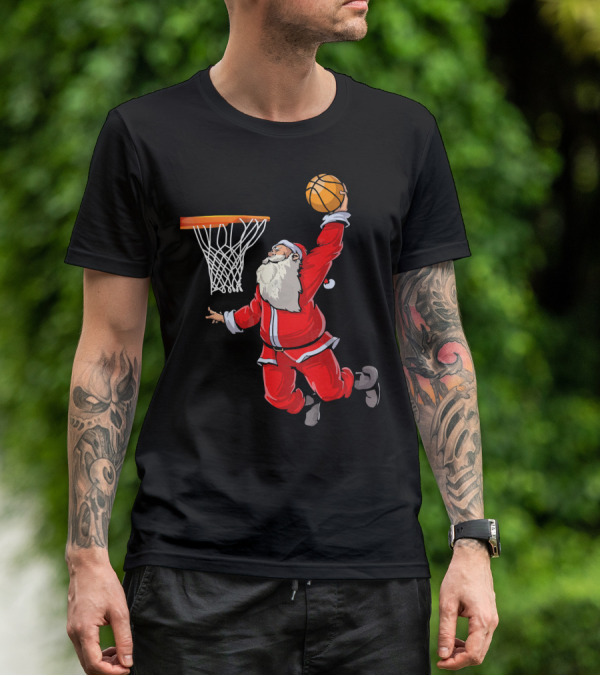 Santa Dunking Basketball Weihnachten Santa Hat T-Shirt