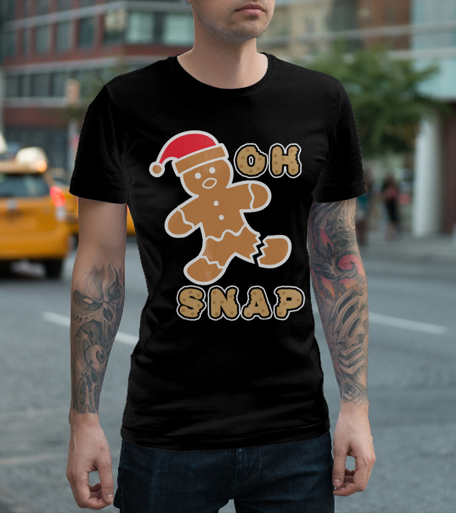 Christmas Gingerbread Man Oh Snap Santa Hat T-Shirt