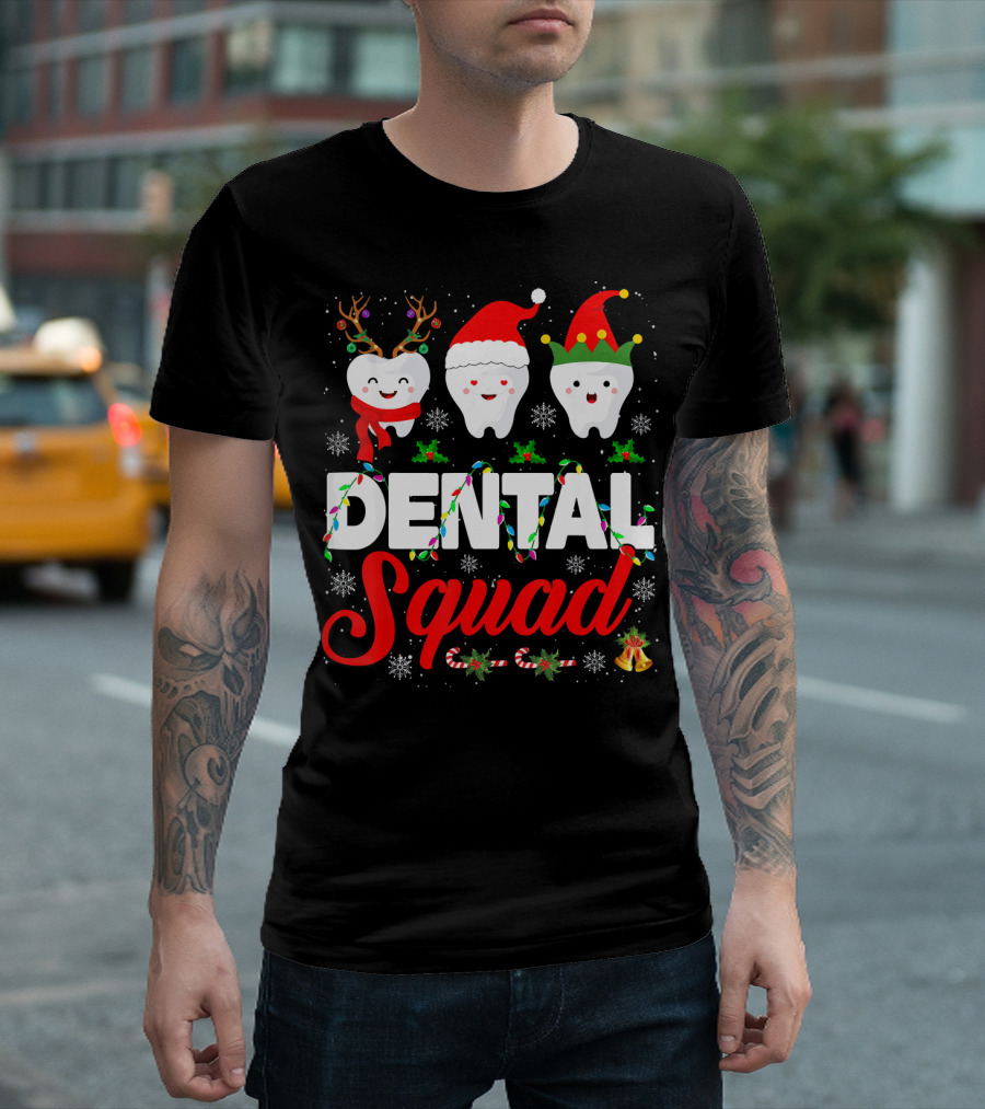 Dental Squad Funny Hygienist Dentist Love Christmas Themed Tooth Characters T-Shirt