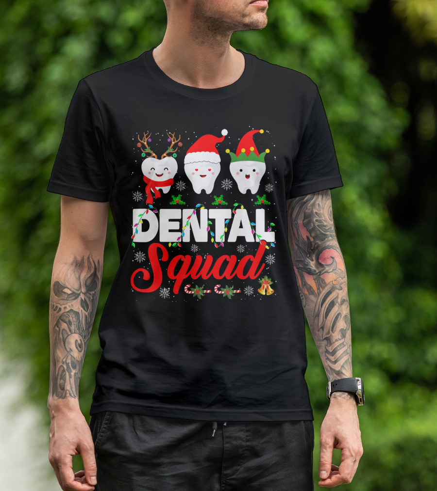 Dental Squad Funny Hygienist Dentist Love Christmas Themed Tooth Characters T-Shirt