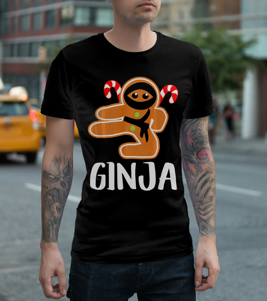 Ginja Ninja Warrior Gingerbread Man with Candy Canes T-Shirt