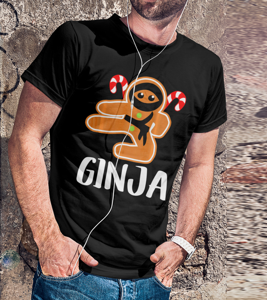 Ginja Ninja Warrior Gingerbread Man With Candy Canes T-Shirt