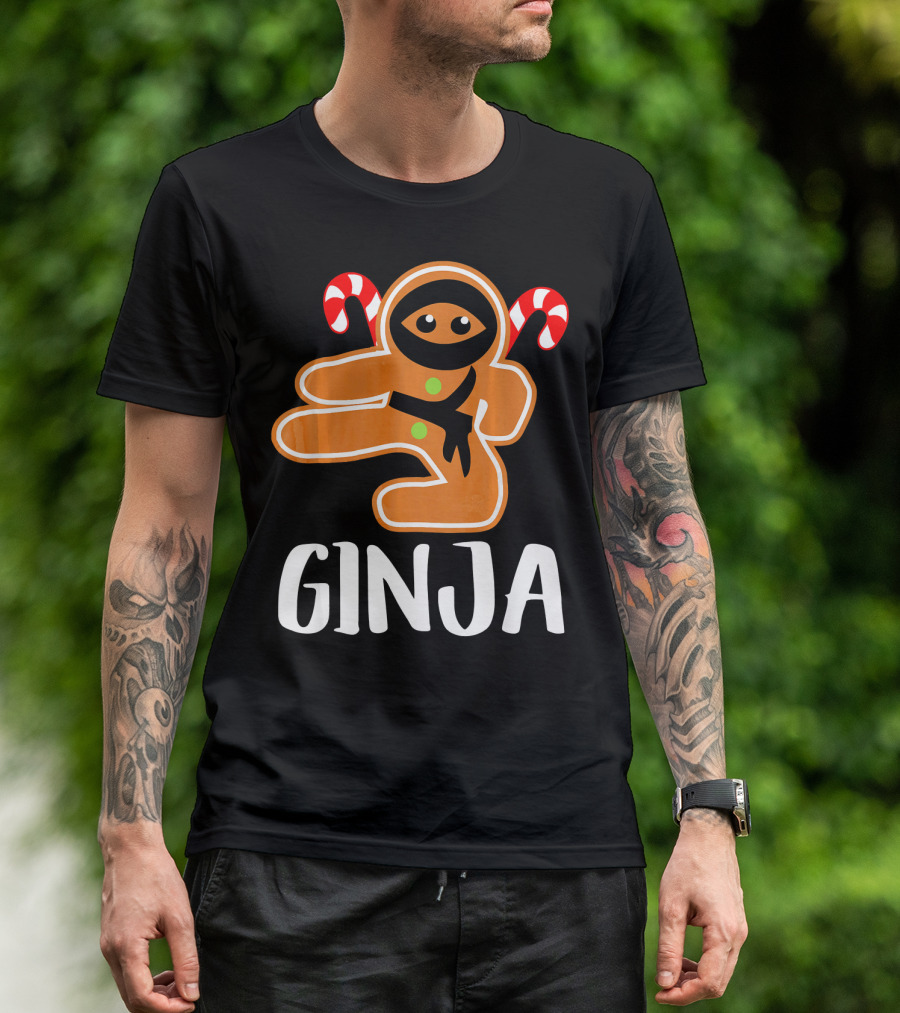 Ginja Ninja Warrior Gingerbread Man With Candy Canes T-Shirt