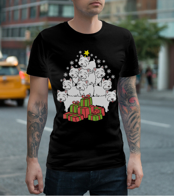 Westie Christmas Tree With Presents And Snowflakes T-Shirt