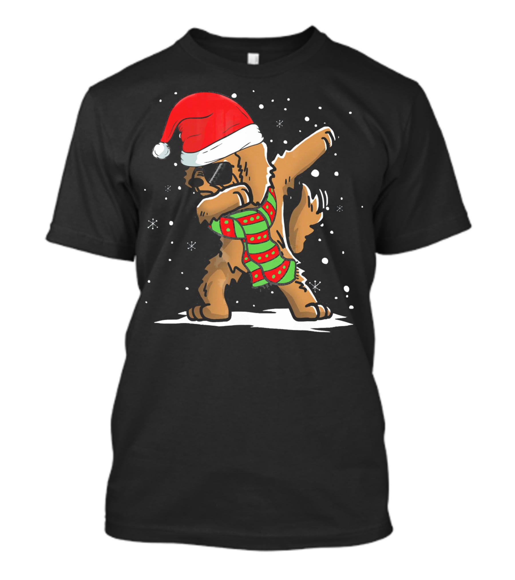 Dabbing Goldendoodle Santa With Red Hat And Christmas Scarf T-Shirt