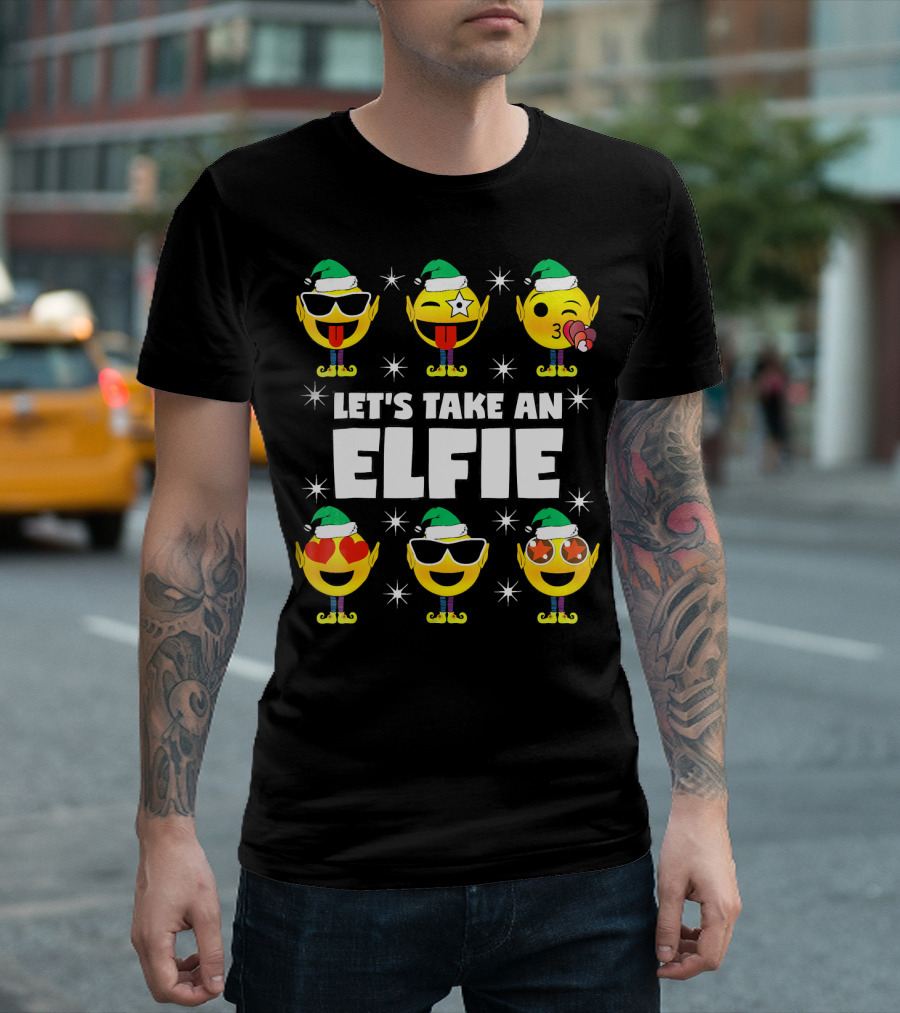 Family Christmas Emoji Elf Let's Take An Elfie T-Shirt