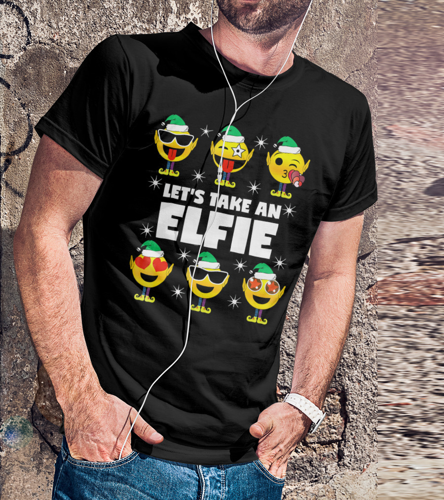 Family Christmas Emoji Elf Let's Take An Elfie T-Shirt