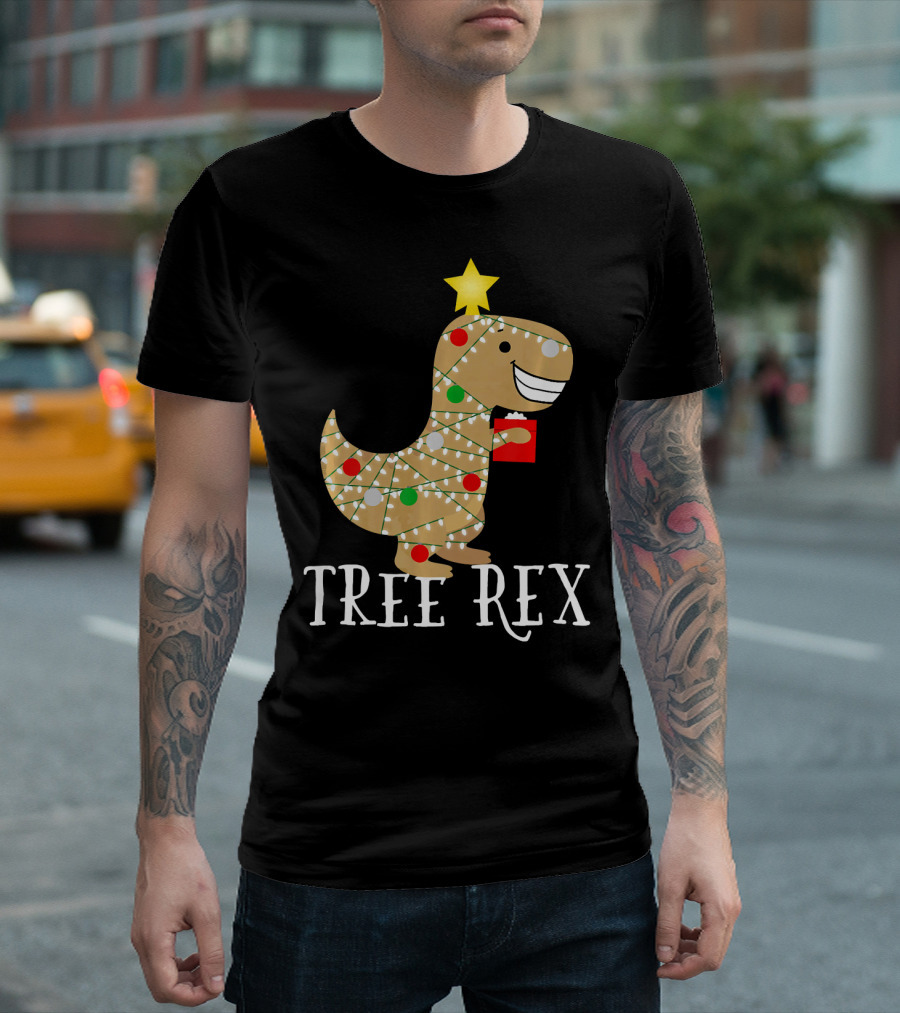 The Original Christmas Tree Rex Dinosaur With Lights And Star T-Shirt