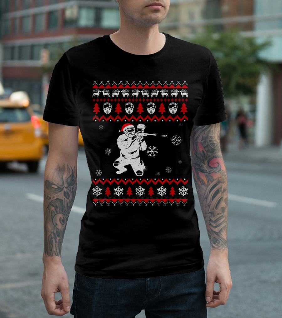 Christmas Paintball Santa Hat Reindeer Snowflakes Ugly T-Shirt