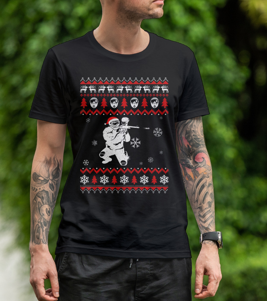 Christmas Paintball Santa Hat Reindeer Snowflakes Ugly T-Shirt