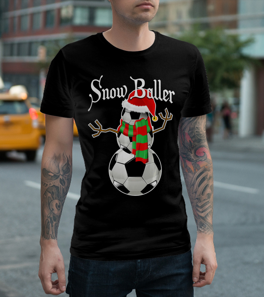 Snow Baller Soccer Christmas Snowman Santa Hat Soccer Balls T-Shirt