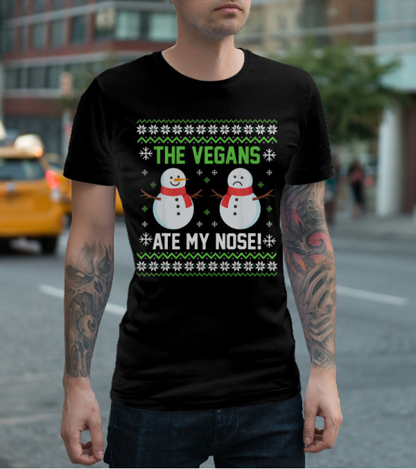 The Vegans Ate My Nose Snowman Funny Holiday T-Shirt