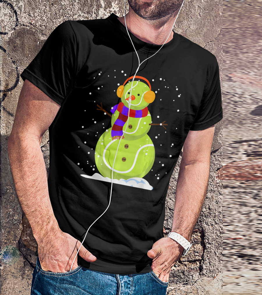 Dabbing Tennis Ball Snowman With Scarf And Earmuffs T-Shirt