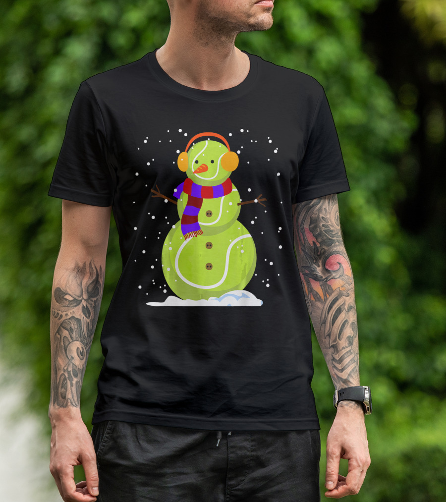 Dabbing Tennis Ball Snowman With Scarf And Earmuffs T-Shirt