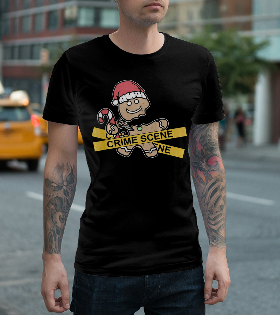 Gingerbread Cookie Crime Scene Santa Hat Candy Cane Christmas T-Shirt