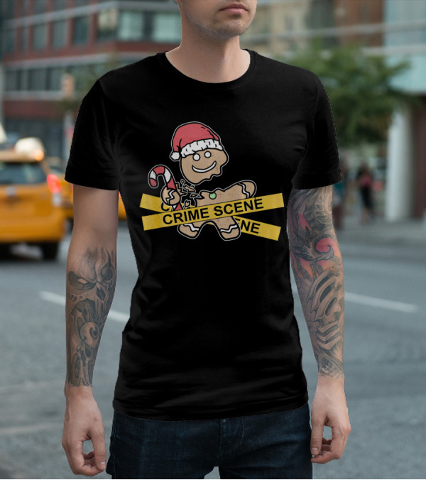 Gingerbread Cookie Crime Scene Santa Hat Candy Cane Christmas T-Shirt