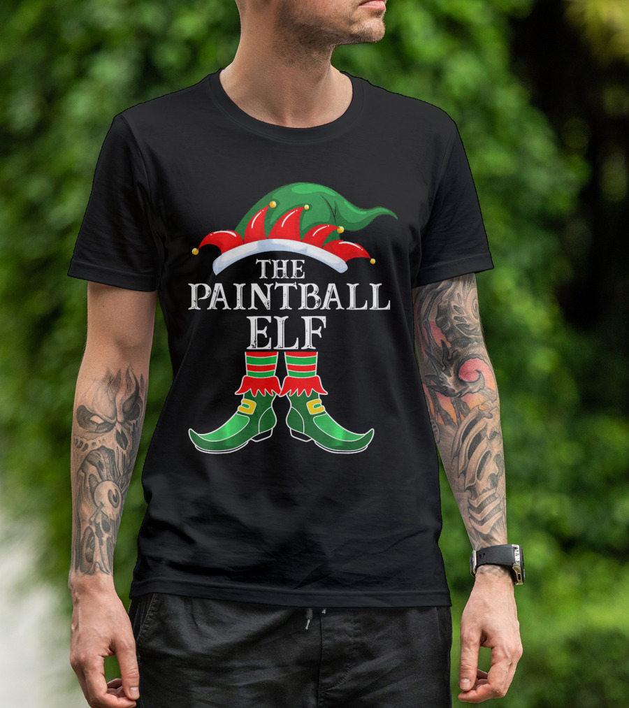 The Paintball Elf Christmas Hat Boots T-Shirt