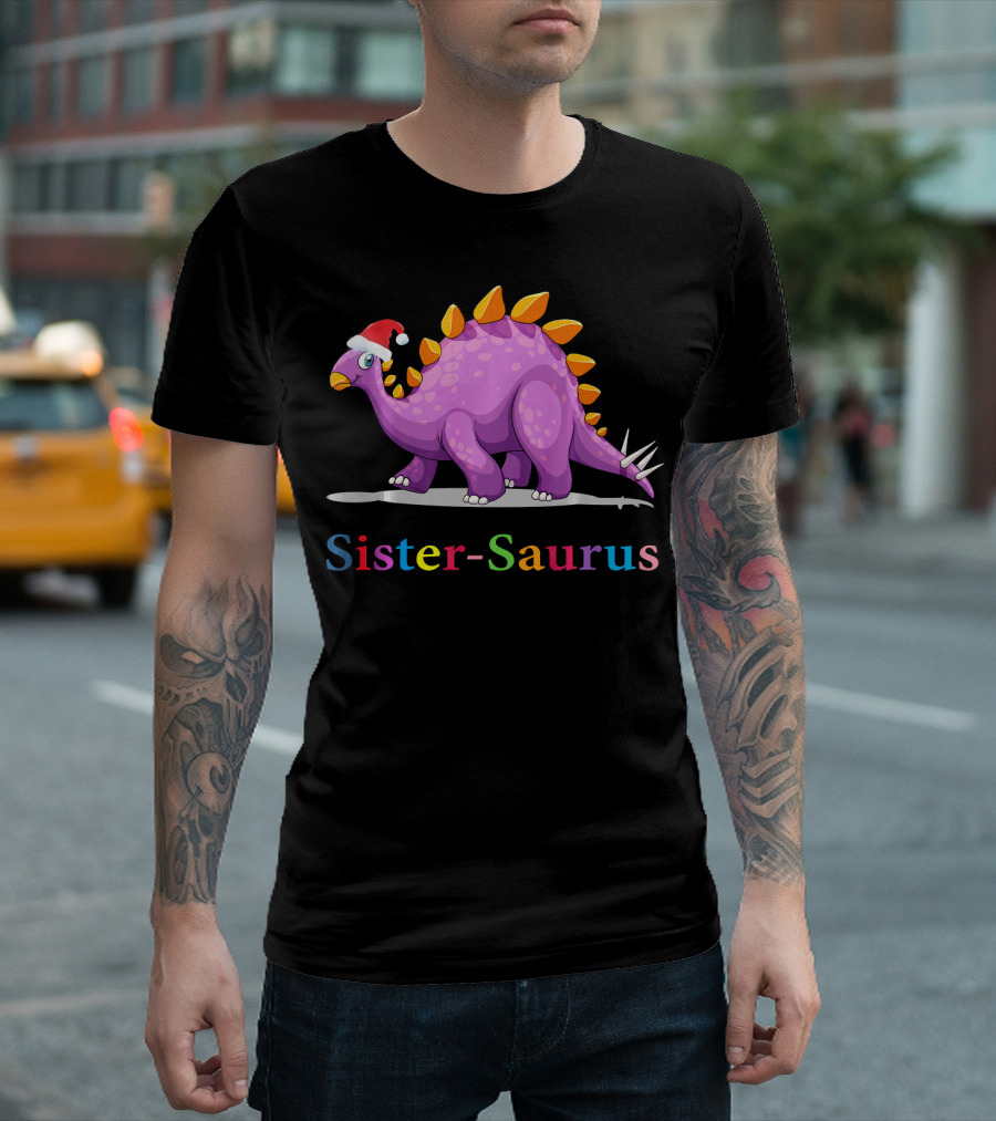 Sister-Saurus Dinosaur with Santa Hat T-Shirt