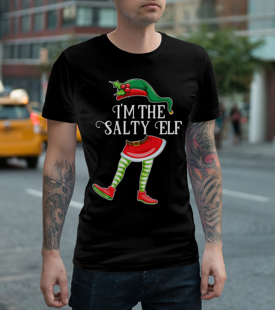 I'M THE SALTY ELF Christmas Hat and Striped Legs with Red Shoes T-Shirt