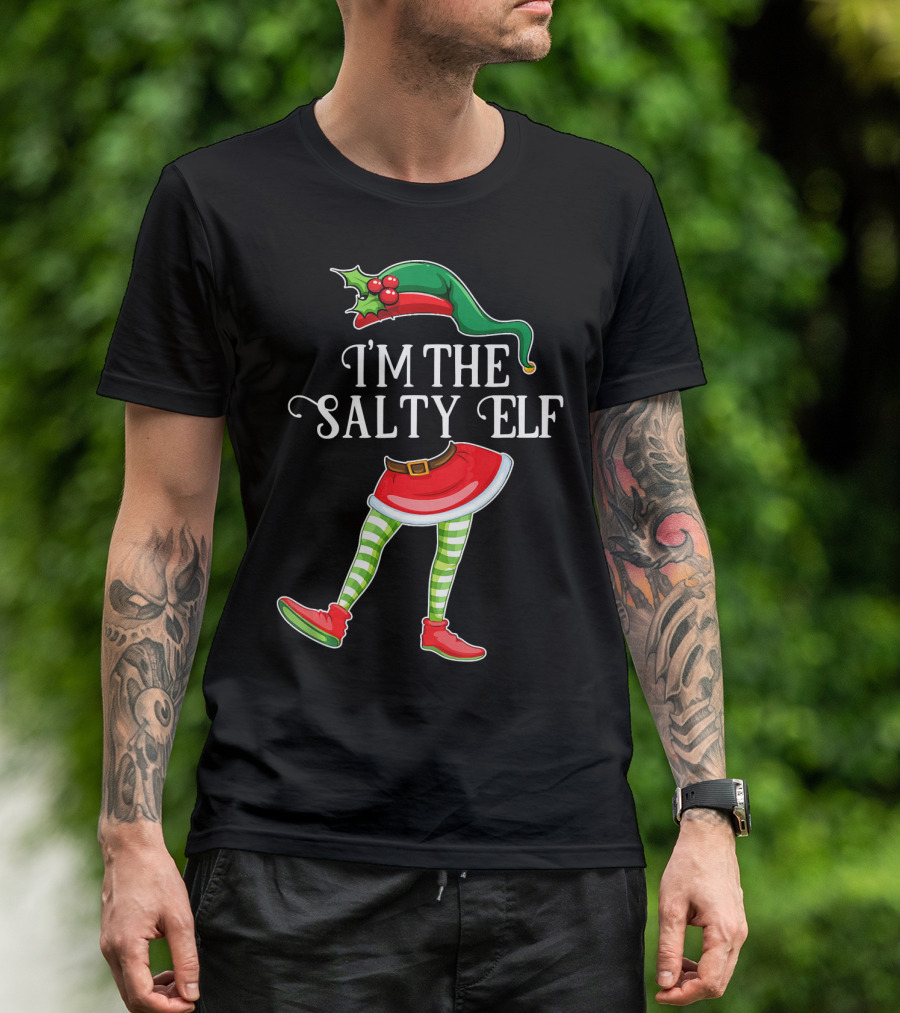 I'M THE SALTY ELF Christmas Hat And Striped Legs With Red Shoes T-Shirt