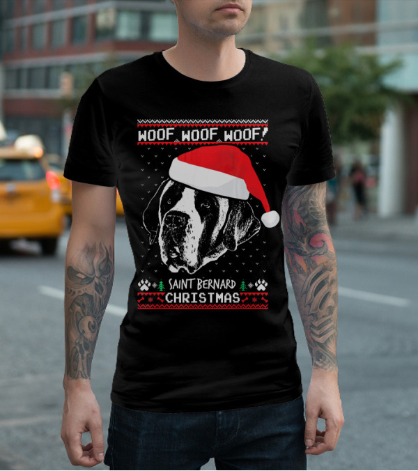 Woof Woof Woof Saint Bernard Christmas T-Shirt
