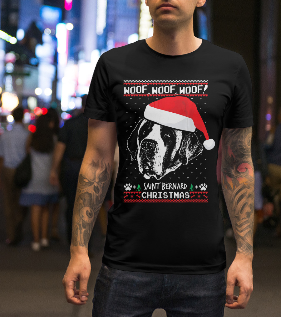 Woof Woof Woof Saint Bernard Christmas T-Shirt