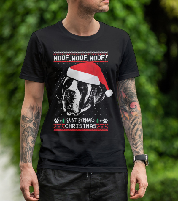 Woof Woof Woof Saint Bernard Christmas T-Shirt