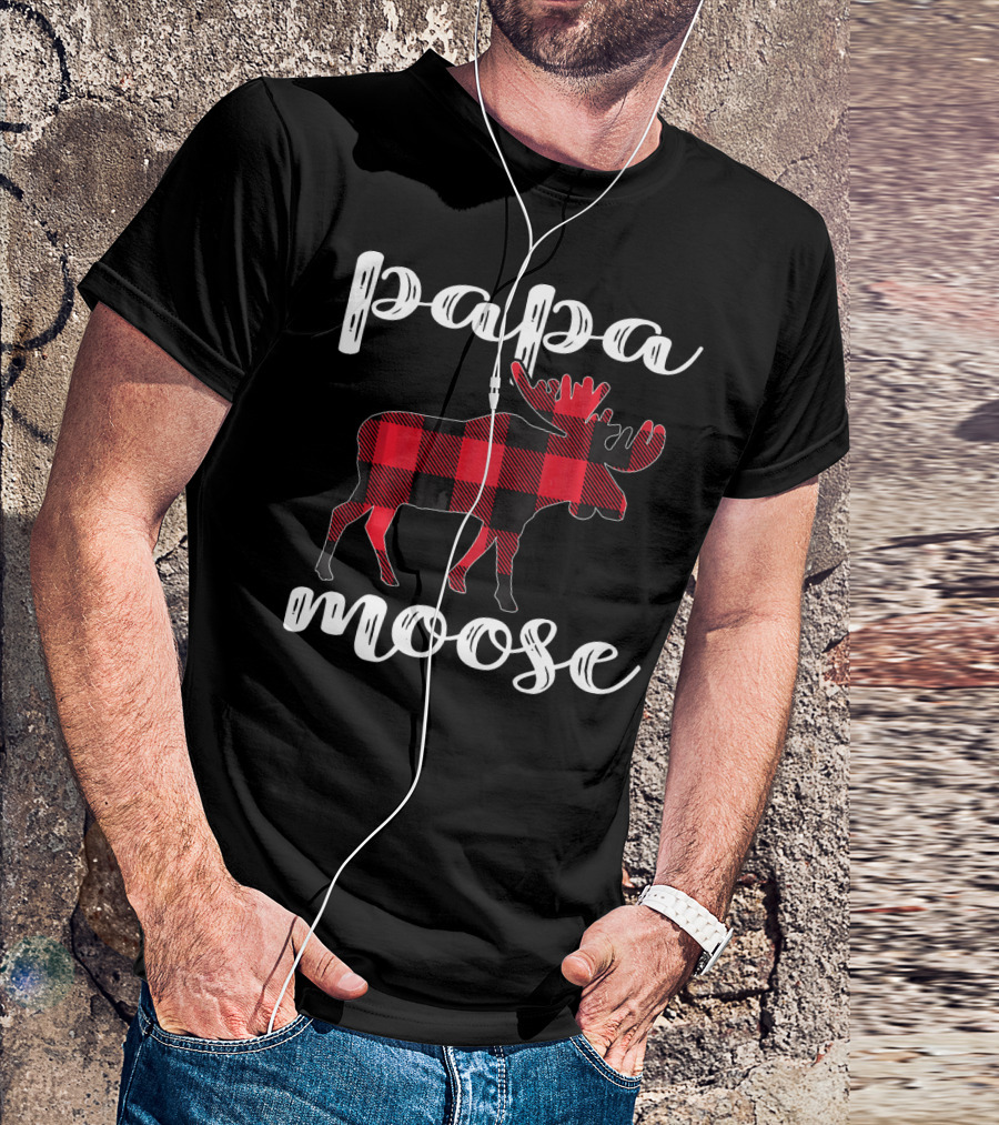 Papa Moose Matching Family Christmas Clo Buffalo Plaid Moose T-Shirt