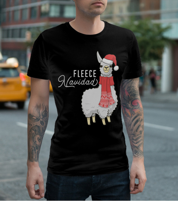 Fleece Navidad Christmas Llama Santa Hat Scarf T-Shirt